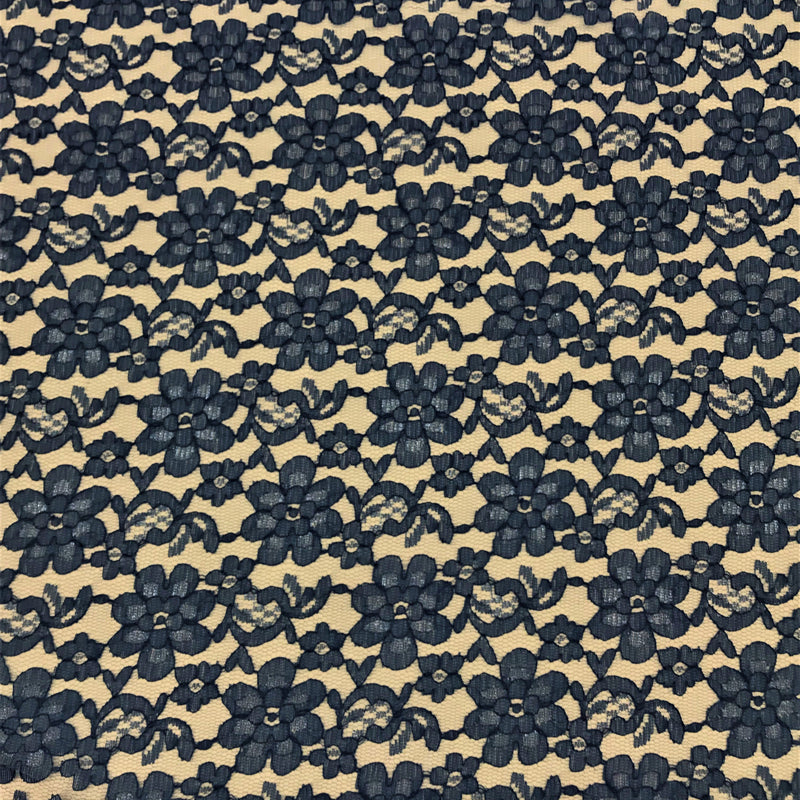 Navy Rachelle Lace Polyester Fabric - Sheer Floral Lace, Navy, 58/60" Wide (1 Yard)