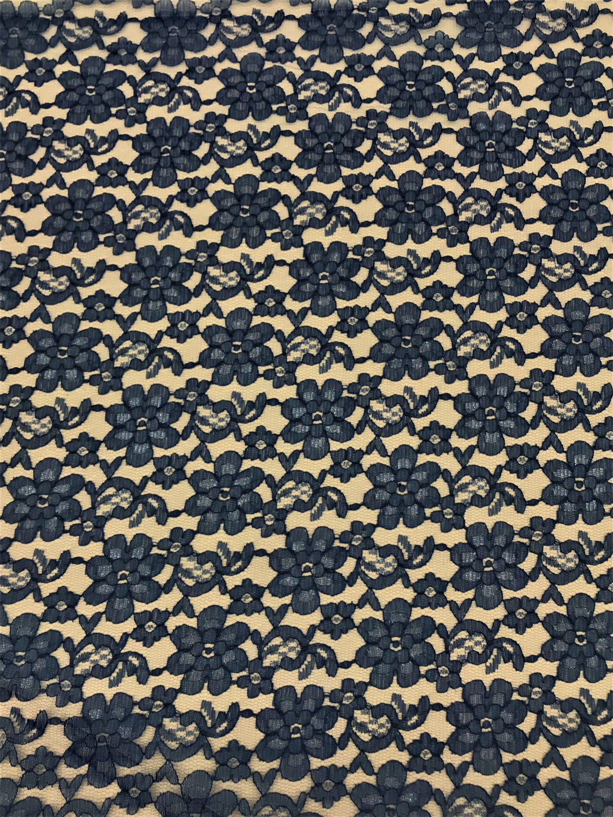 Navy Rachelle Lace Polyester Fabric - Sheer Floral Lace, Navy, 58/60" Wide (1 Yard)