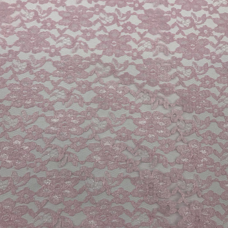 Pink Rachelle Lace Polyester Fabric - Sheer Floral Lace, Pink, 58/60" Wide (1 Yard)