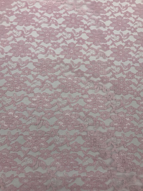 Pink Rachelle Lace Polyester Fabric - Sheer Floral Lace, Pink, 58/60" Wide (1 Yard)