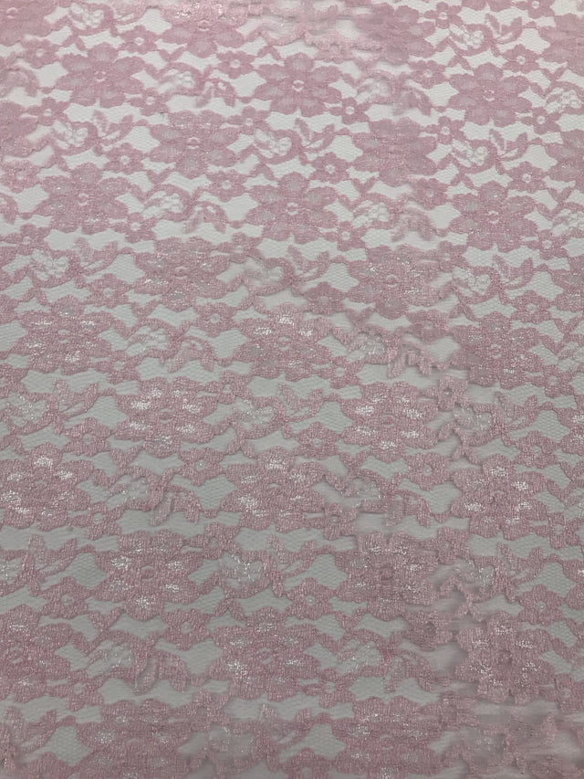 Pink Rachelle Lace Polyester Fabric - Sheer Floral Lace, Pink, 58/60" Wide (1 Yard)