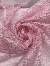 Pink Rachelle Lace Polyester Fabric - Sheer Floral Lace, Pink, 58/60" Wide (1 Yard)