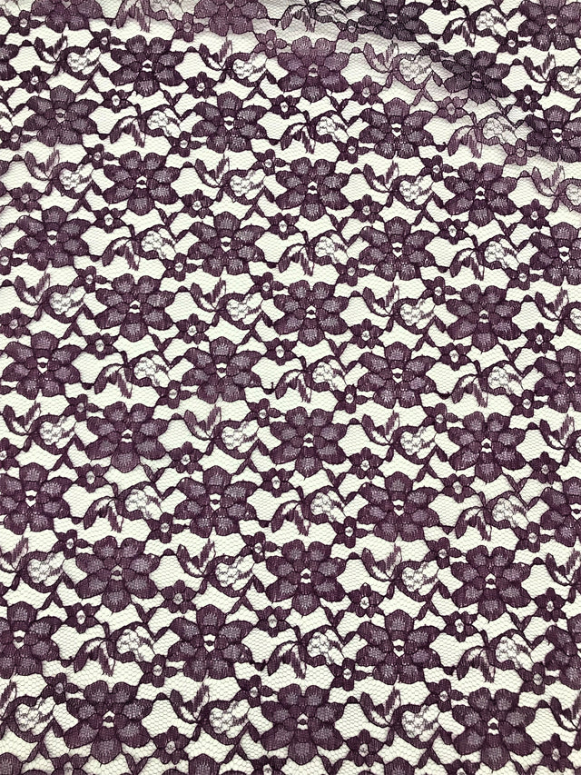 Plum Rachelle Lace Polyester Fabric - Sheer Floral Lace, Plum, 58/60" Wide (1 Yard)