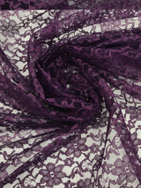 Plum Rachelle Lace Polyester Fabric - Sheer Floral Lace, Plum, 58/60" Wide (1 Yard)