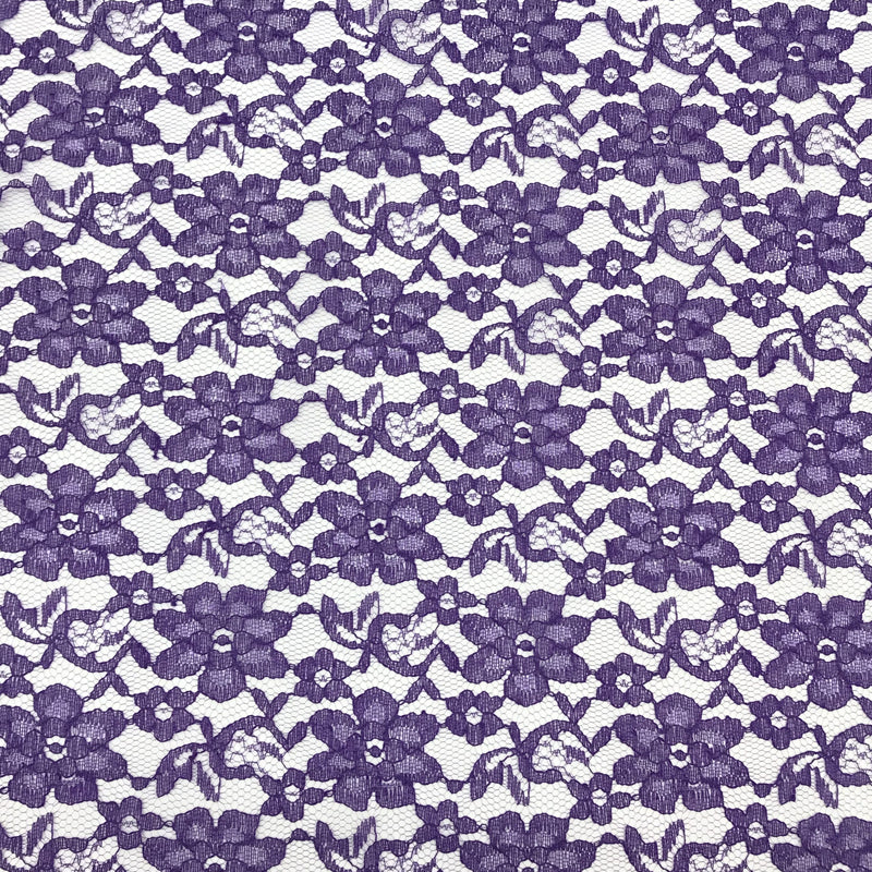 Purple Rachelle Lace Polyester Fabric - Sheer Floral Lace, Purple, 58/60" Wide (1 Yard)