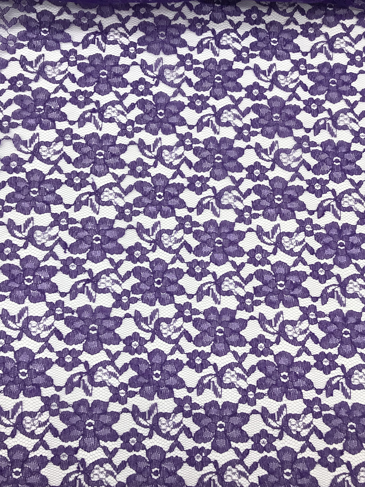 Purple Rachelle Lace Polyester Fabric - Sheer Floral Lace, Purple, 58/60" Wide (1 Yard)