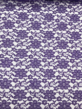 Purple Rachelle Lace Polyester Fabric - Sheer Floral Lace, Purple, 58/60" Wide (1 Yard)