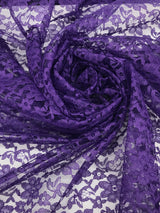 Purple Rachelle Lace Polyester Fabric - Sheer Floral Lace, Purple, 58/60" Wide (1 Yard)