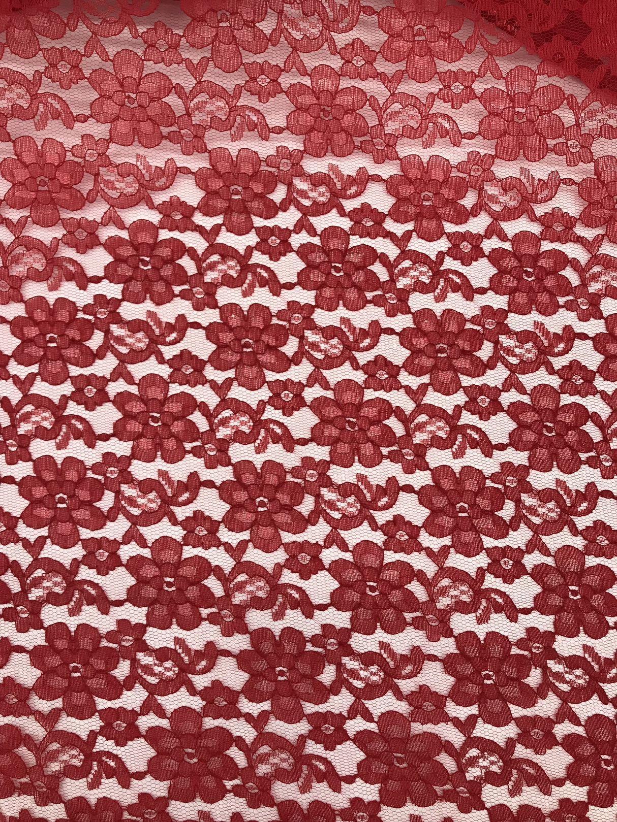 Red Rachelle Lace Polyester Fabric - Sheer Floral Lace, Red, 58/60" Wide (1 Yard)