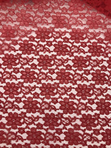 Red Rachelle Lace Polyester Fabric - Sheer Floral Lace, Red, 58/60" Wide (1 Yard)