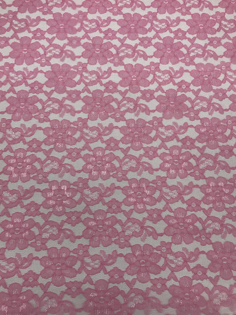 Rose Pink Rachelle Lace Polyester Fabric - Sheer Floral Lace, 58/60" Wide