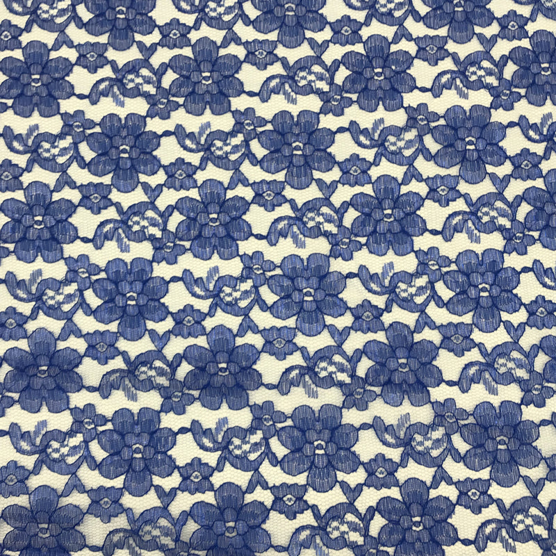 Royal Blue Rachelle Lace Polyester Fabric - Sheer Floral Lace, Royal Blue, 58/60" Wide