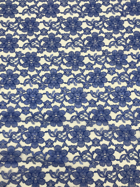 Royal Blue Rachelle Lace Polyester Fabric - Sheer Floral Lace, Royal Blue, 58/60" Wide