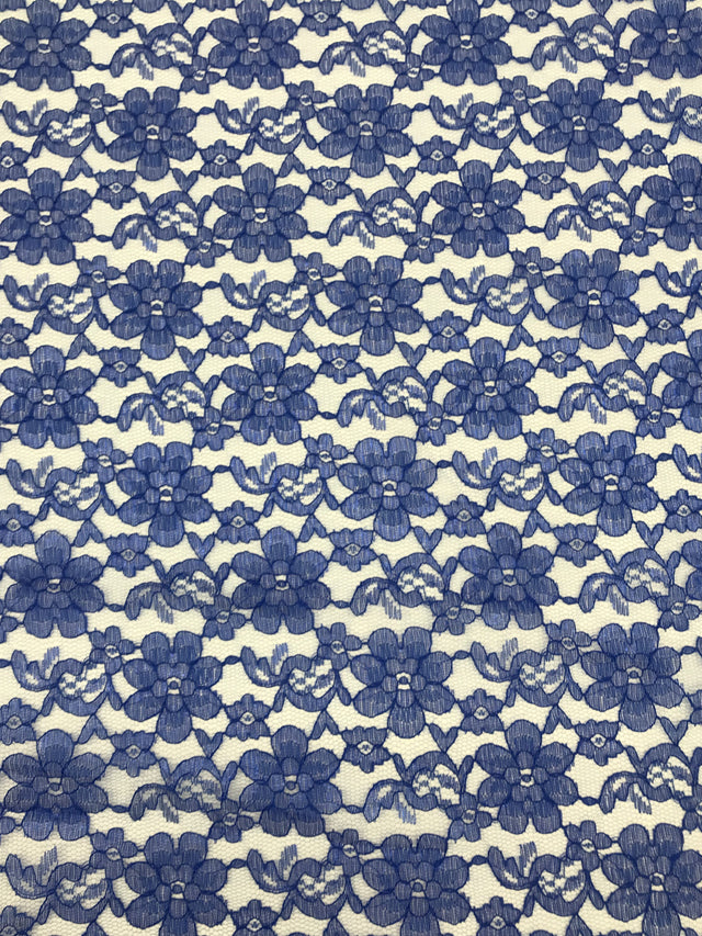 Royal Blue Rachelle Lace Polyester Fabric - Sheer Floral Lace, Royal Blue, 58/60" Wide
