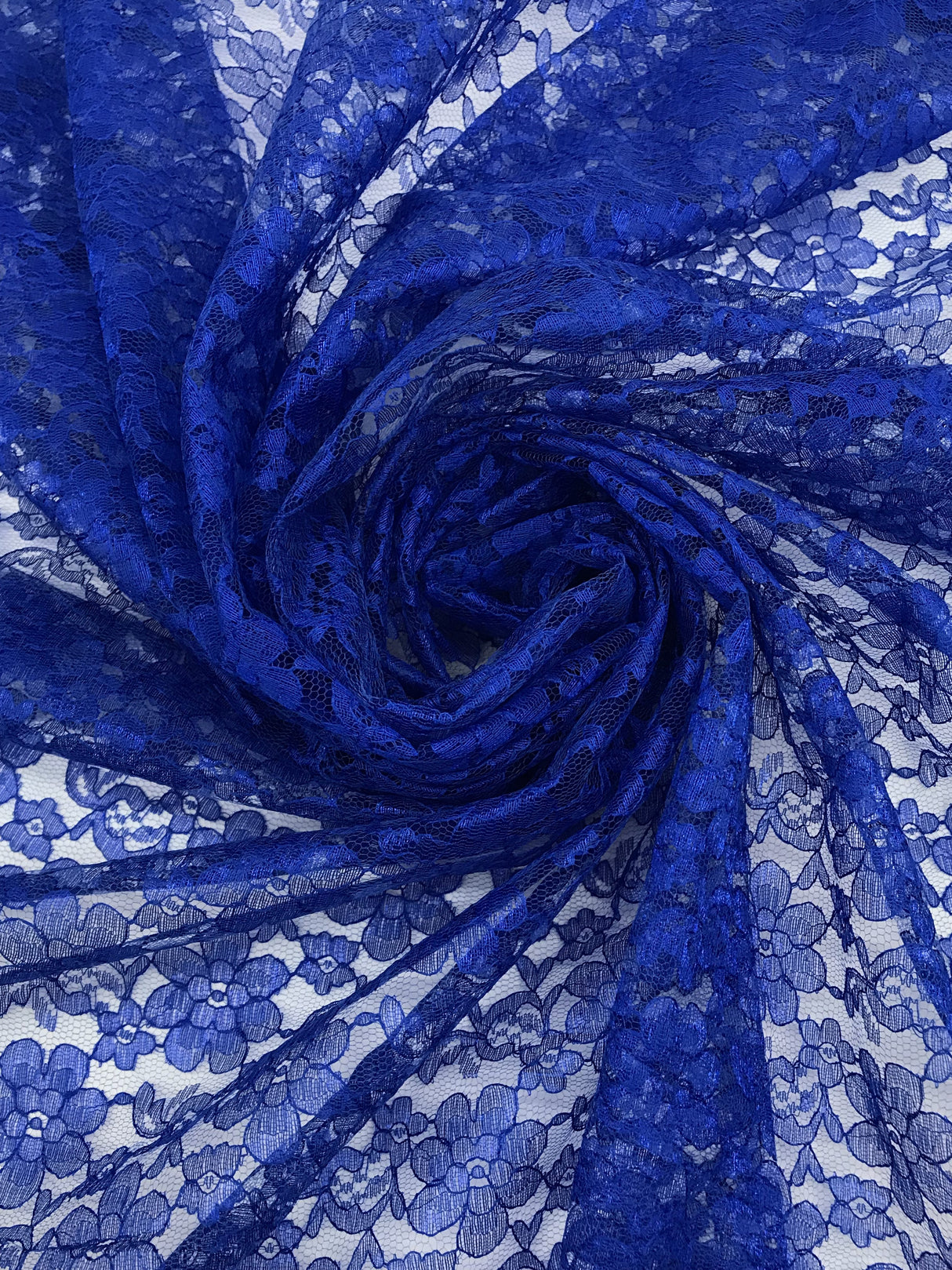 Royal Blue Rachelle Lace Polyester Fabric - Sheer Floral Lace, Royal Blue, 58/60" Wide