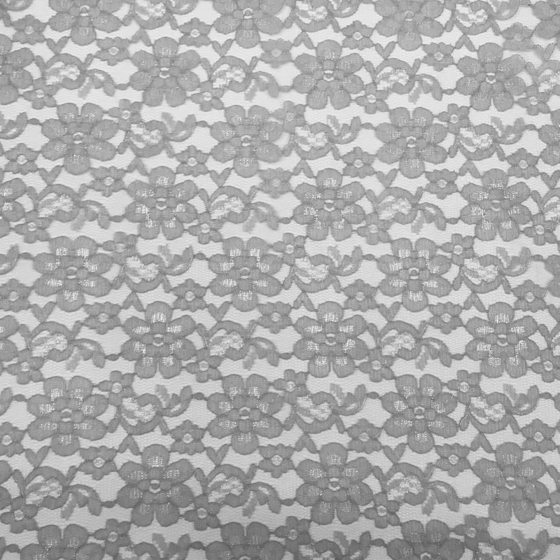 Silver Rachelle Lace Polyester Fabric - Sheer Floral Lace, Silver, 58/60" Wide
