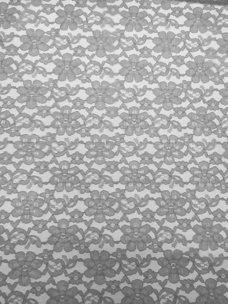 Silver Rachelle Lace Polyester Fabric - Sheer Floral Lace, Silver, 58/60" Wide