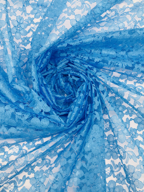 Turquoise Rachelle Lace Polyester Fabric - Sheer Floral Lace, Turquoise, 58/60" Width