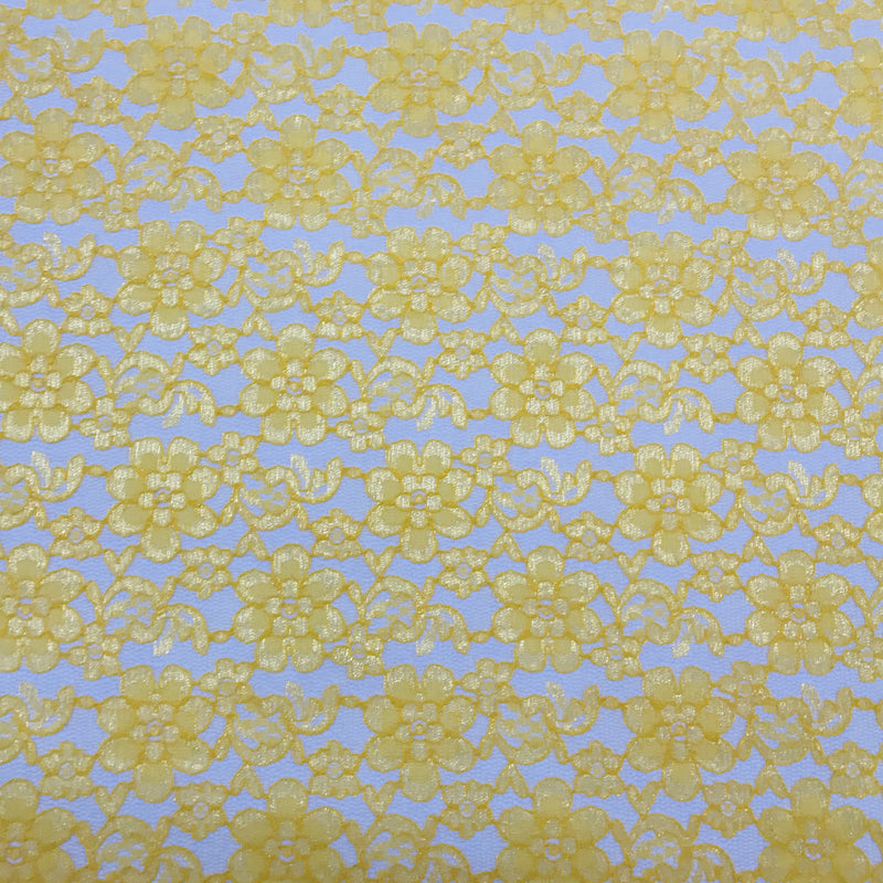 Yellow Rachelle Lace Polyester Fabric - Sheer Floral Lace, Yellow, 58/60" Wide