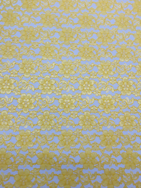 Yellow Rachelle Lace Polyester Fabric - Sheer Floral Lace, Yellow, 58/60" Wide