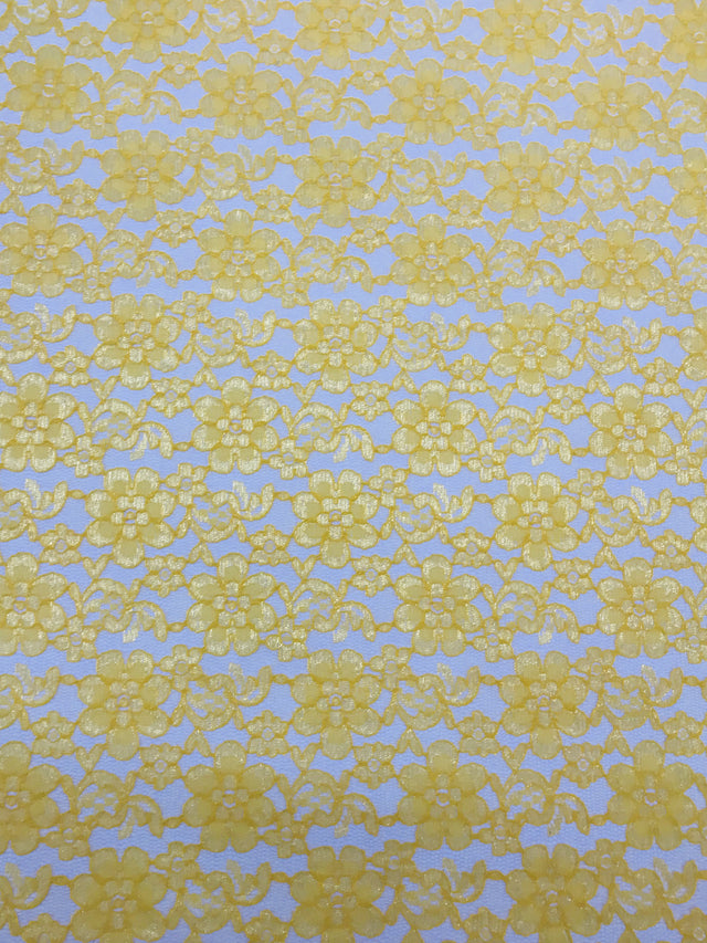 Yellow Rachelle Lace Polyester Fabric - Sheer Floral Lace, Yellow, 58/60" Wide