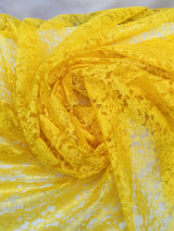 Yellow Rachelle Lace Polyester Fabric - Sheer Floral Lace, Yellow, 58/60" Wide