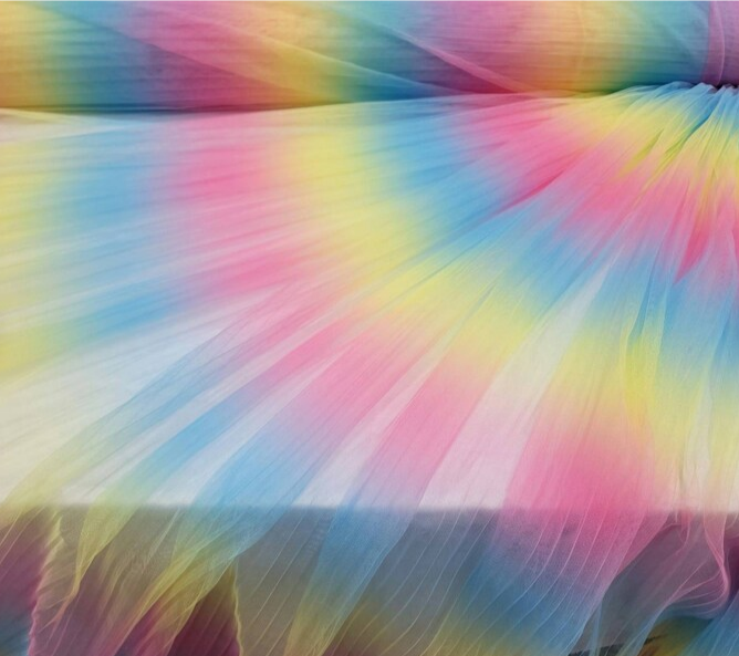 Rainbow Pleated Tulle Fabric