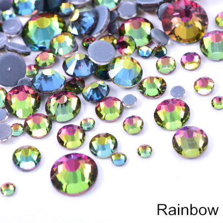 Small Bag Glue On Rhinestones Acrylic Fabric - Rainbow, Flat Back Loose Rhinestones, 2MM To 6MM (1 Bag)