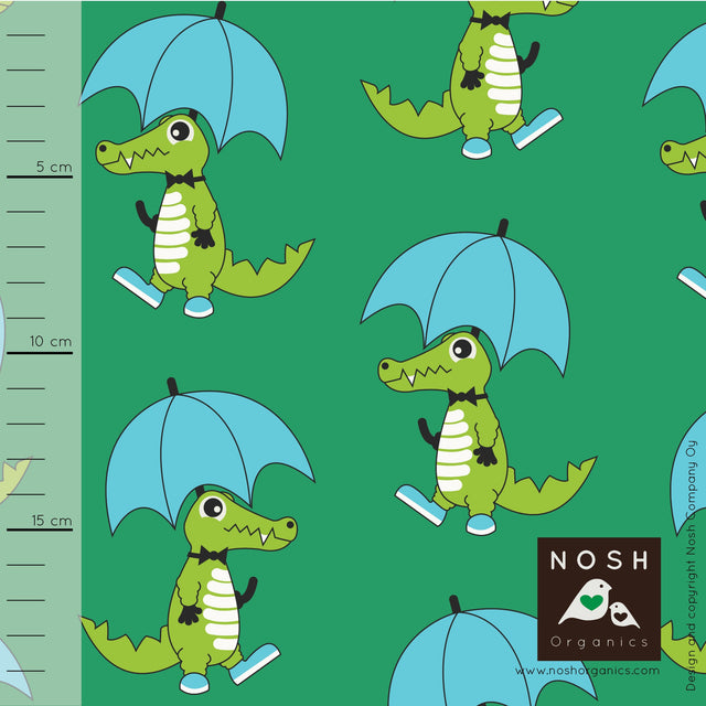 Organic Cotton Lycra Knit Fabric Rainy Day Croco Green