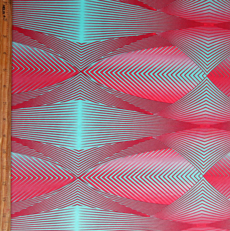Swim Knit Nylon Spandex Abstract Raspberry/Mint 33" Remnant