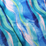 Raw Vinyl Polyester Spandex Fabric - Blue Green And Pink Purple Wavy Print, 58-60" Width (1 Yard)