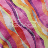 Raw Vinyl Polyester Spandex Fabric - Blue Green And Pink Purple Wavy Print, 58-60" Width (1 Yard)