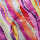 Raw Vinyl Polyester Spandex Fabric - Blue Green And Pink Purple Wavy Print, 58-60" Width (1 Yard)