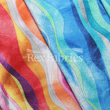Raw Vinyl Polyester Spandex Fabric - Blue Green And Pink Purple Wavy Print, 58-60" Width (1 Yard)