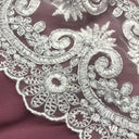 Corded Double Sided Lace Trimming Polyester Fabric - Embroidered Net Mesh, 6.5" Width (1 Yard)