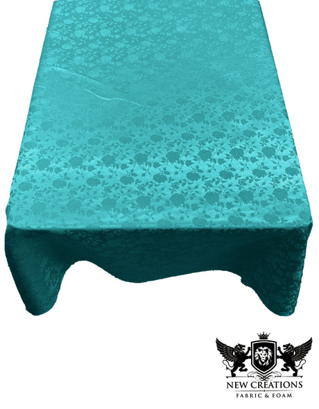 Rectangular Tablecloth Roses Jacquard Satin Fabric - Rose Pattern, 60" X 72" (1 Piece)