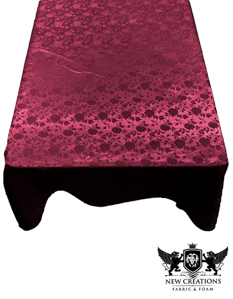 Rectangular Tablecloth Roses Jacquard Satin Fabric - Rose Pattern, 60" X 72" (1 Piece)