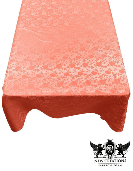 Rectangular Tablecloth Roses Jacquard Satin Fabric - Rose Pattern, 60" X 144" (1 Piece)
