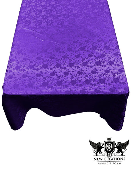 Rectangular Tablecloth Roses Jacquard Satin Fabric - Rose Pattern, 60" X 144" (1 Piece)
