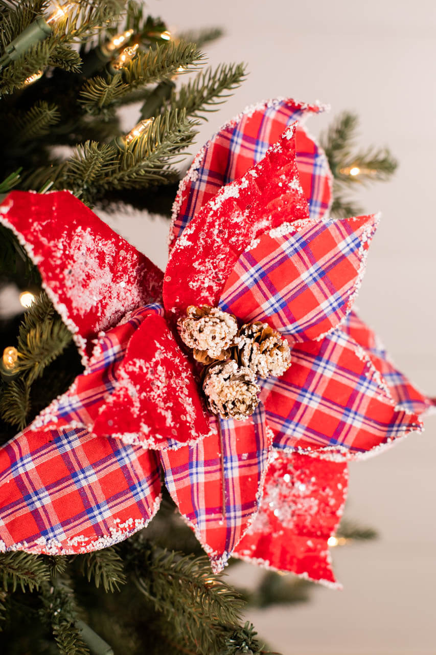 22” x 11” Red and Blue Plaid Poinsettia Stem