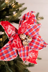 22” x 11” Red and Blue Plaid Poinsettia Stem