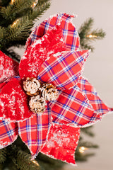 22” x 11” Red and Blue Plaid Poinsettia Stem