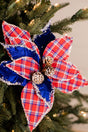 22” x 11" Red & Blue Plaid Poinsettia Stem