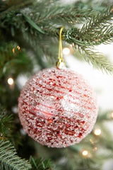 4” Red Clear Swirl Iced Ball Ornament – Elegant Peppermint Holiday Accent