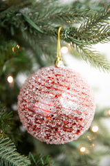 4” Red Clear Swirl Iced Ball Ornament