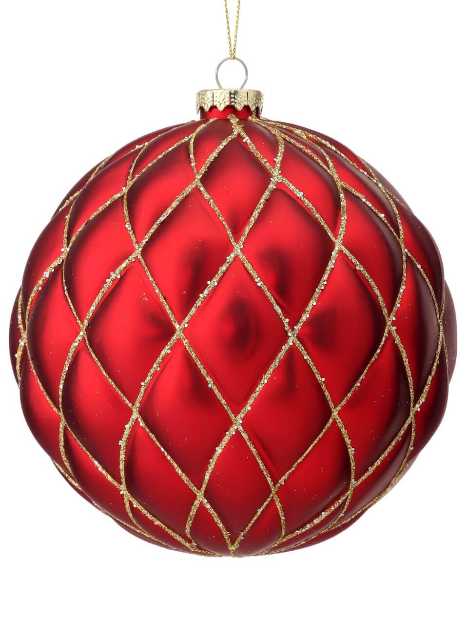 15 CM Red Matte Glitter Net Quilted Ball Ornament