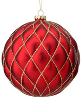 15 CM Red Matte Glitter Net Quilted Ball Ornament