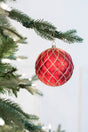 10 CM Red Matte Glitter Quilted Ball Ornament