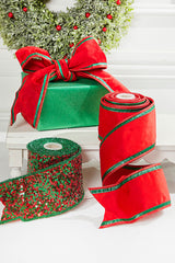 4" x 5 Yard Red/Green Sequin Dupioni Ribbon