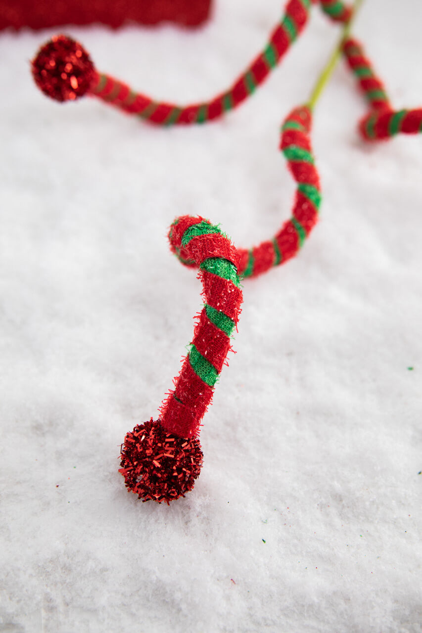 Green Red Curly Stem with Ball 24 Inch Christmas Tree Decor